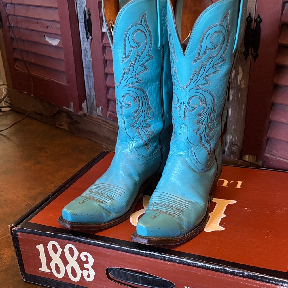 Lucchese Turquoise Embroidered Heeled Boots